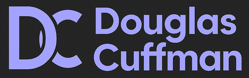 Douglas Cuffman personal brand logo in purple and black with initials “DC” and name beneath.